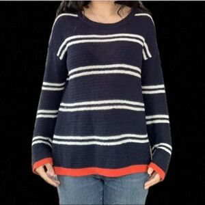 Artisan NY Navy and White Striped Sweater with Red Accents Size S